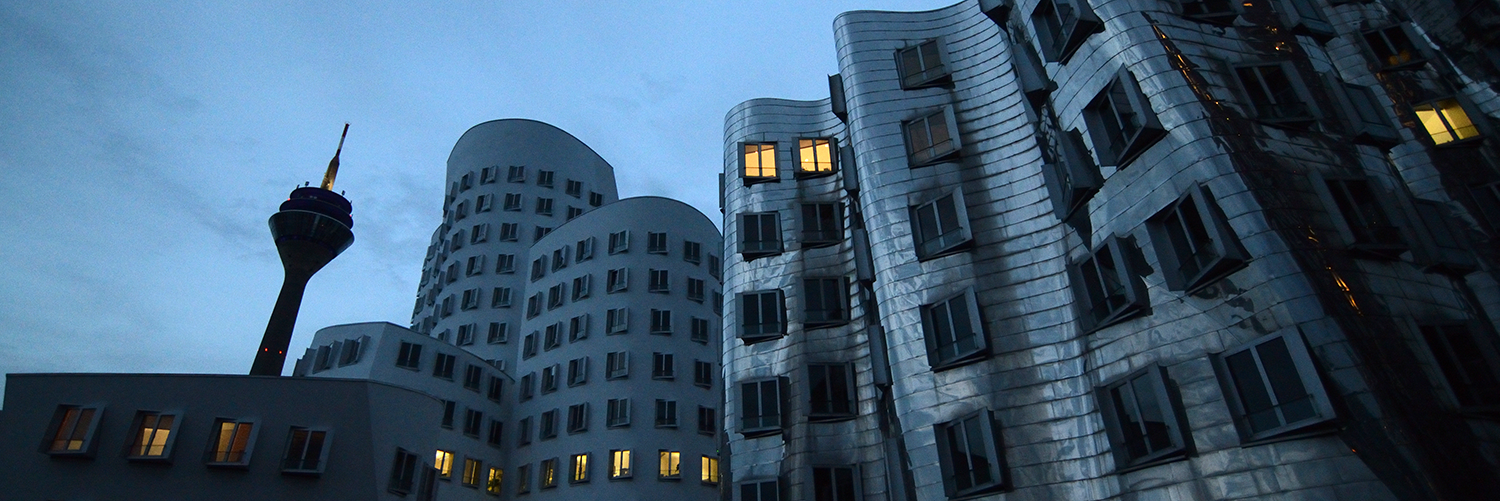 Urban buildings at dusk in Dusseldorf